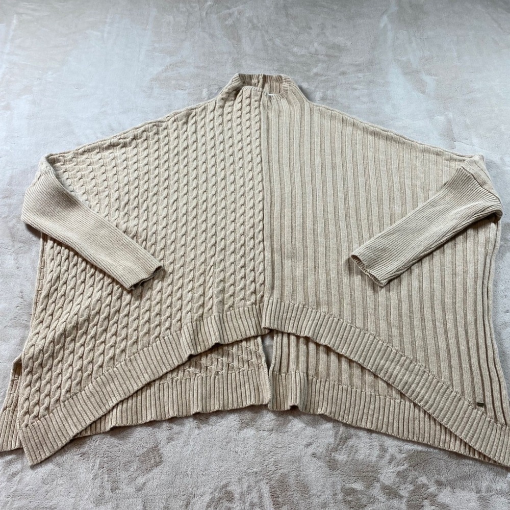 Ted Baker Joilla Funnel Neck Mixed Stitch Cape Jumper Poncho Sweater Tan Beige M